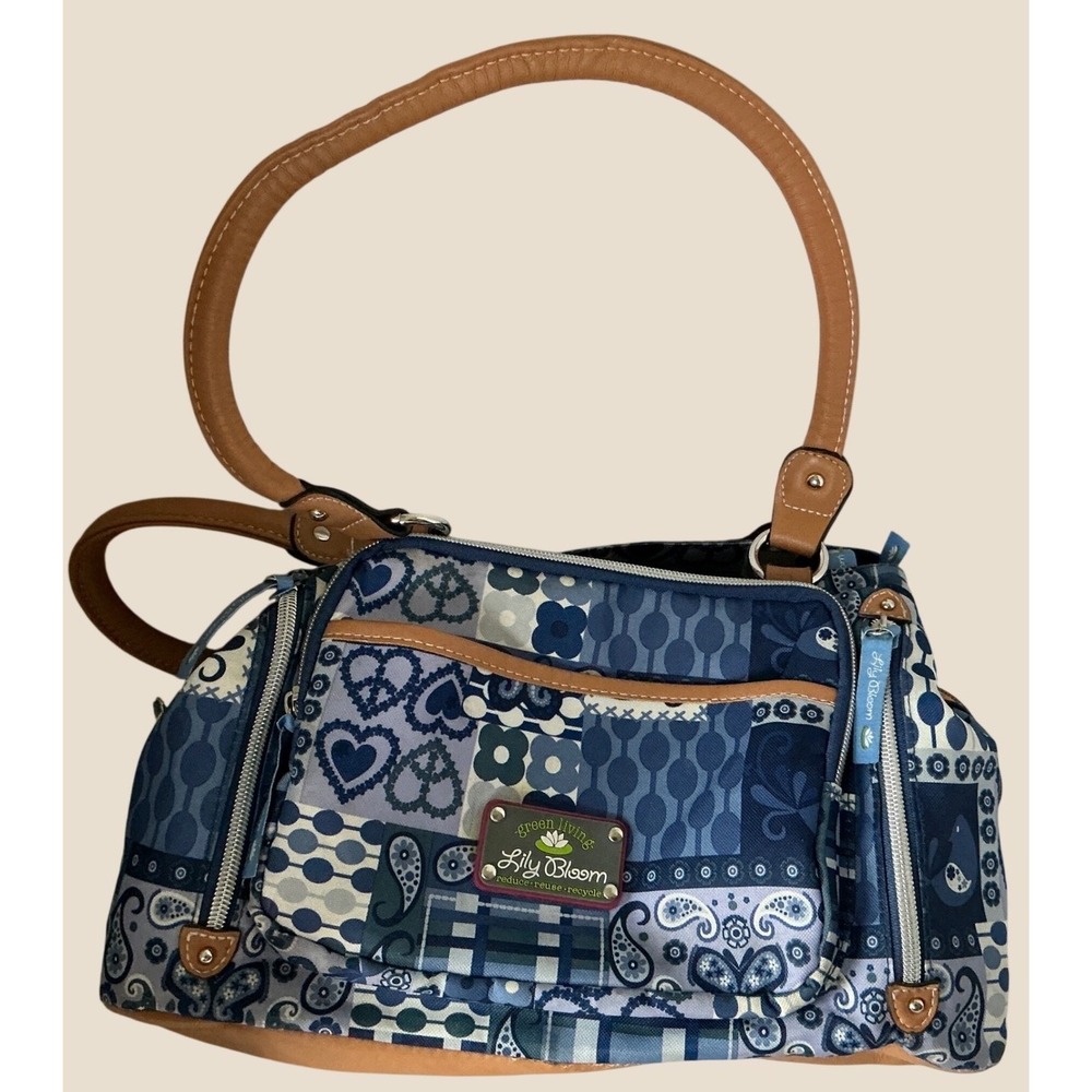 Lily Bloom Blue Paisley Floral Shoulder Bag Eco Friendly Recycled Tote Large